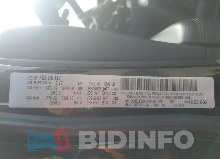 1C4RDJDG4KC734456 Photo# 13