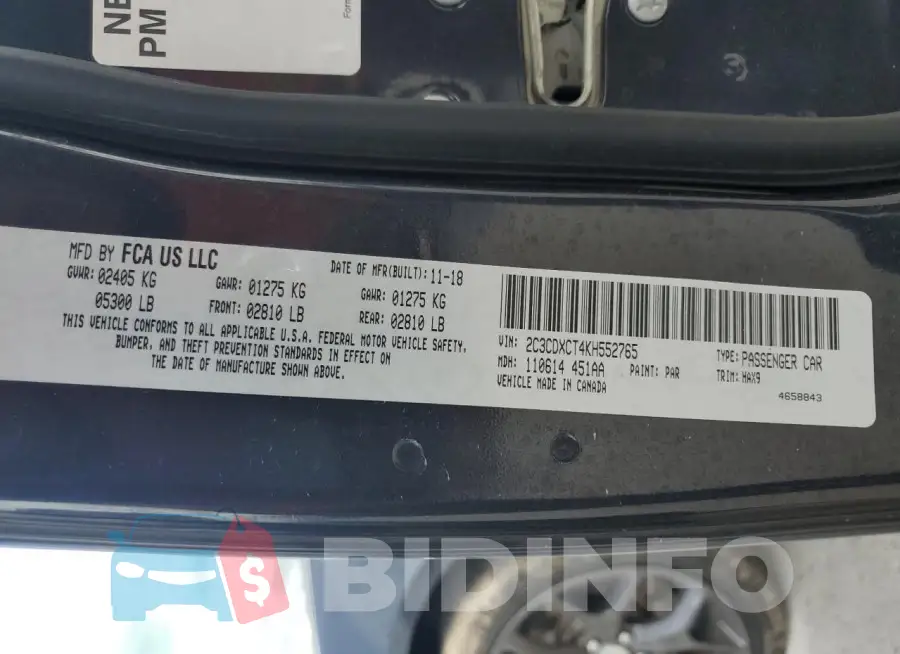 2C3CDXCT4KH552765 Photo# 13