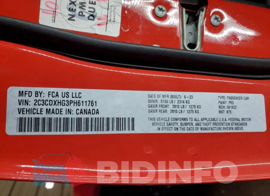 2C3CDXHG3PH611761 Photo# 13