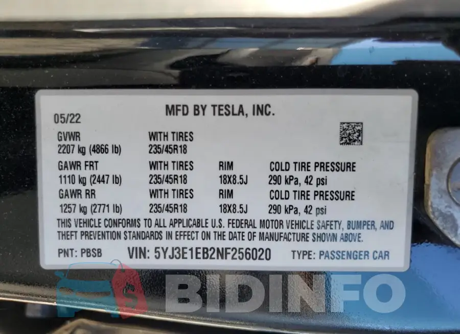5YJ3E1EB2NF256020 Photo# 12