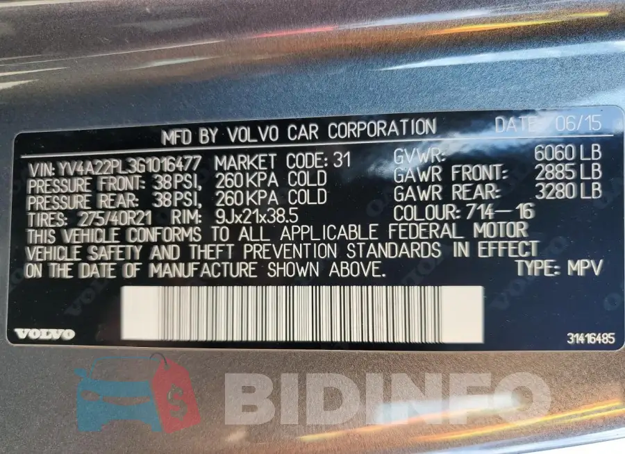 YV4A22PL3G1016477 Photo# 12