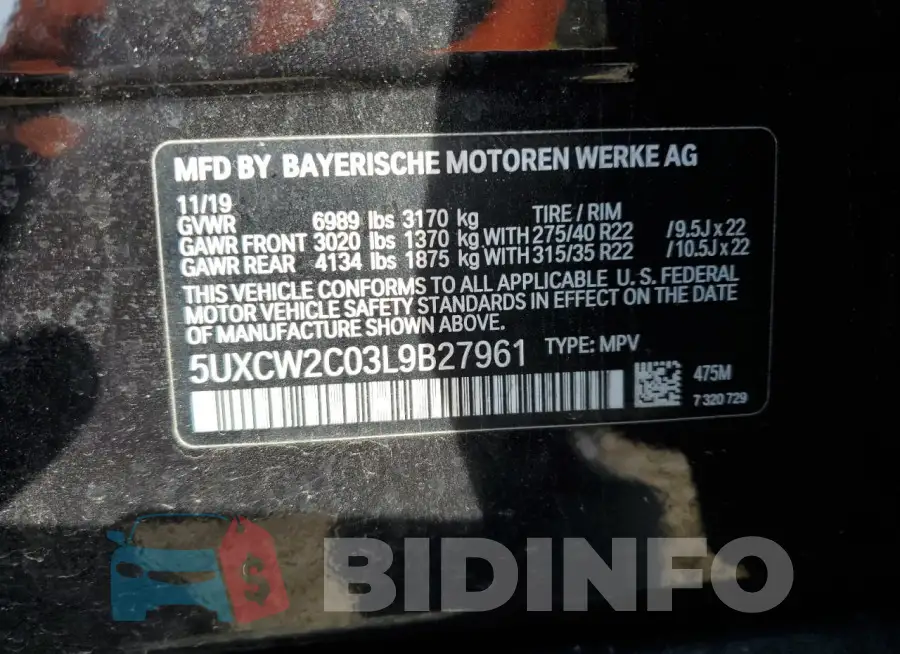 5UXCW2C03L9B27961 Photo# 13