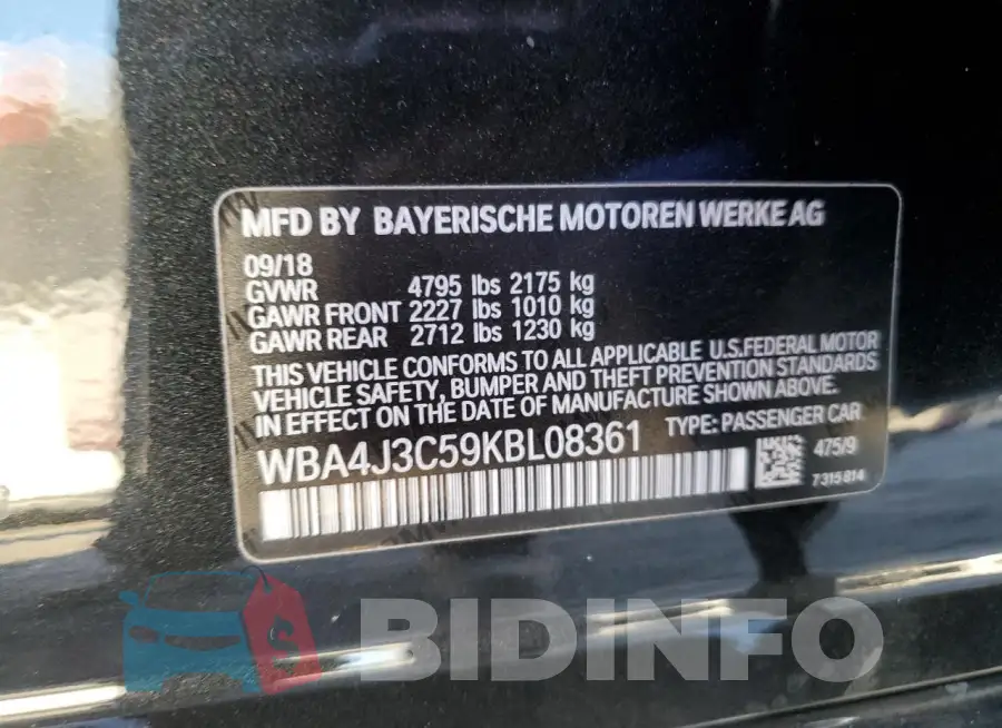 WBA4J3C59KBL08361 Photo# 13