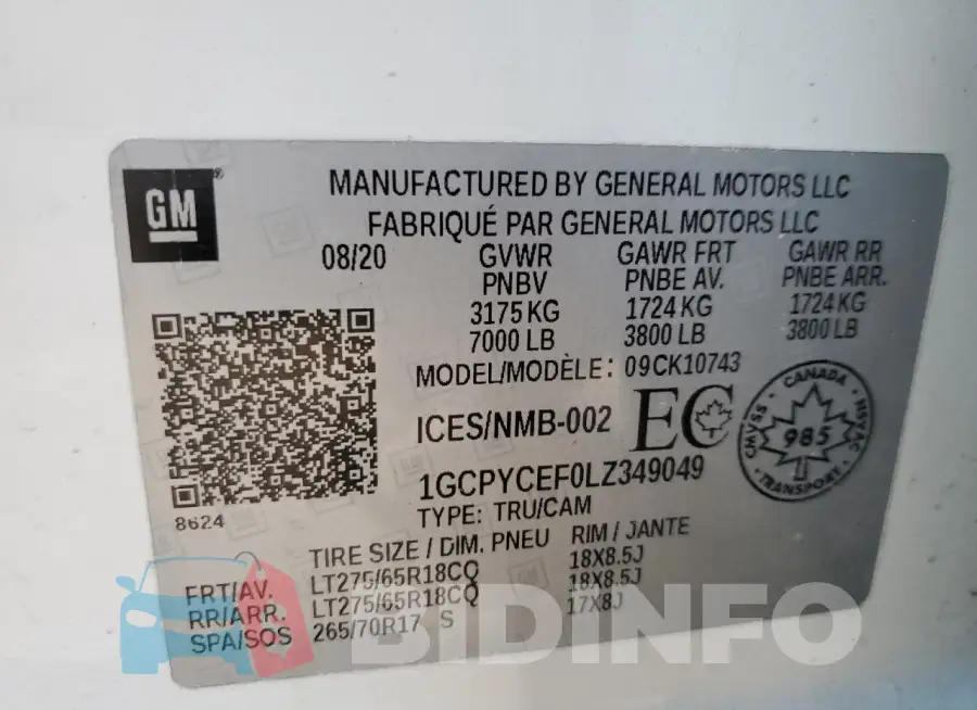 1GCPYCEF0LZ349049 Photo# 12