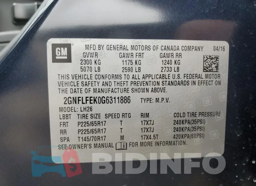2GNFLFEK0G6311886 Photo# 13