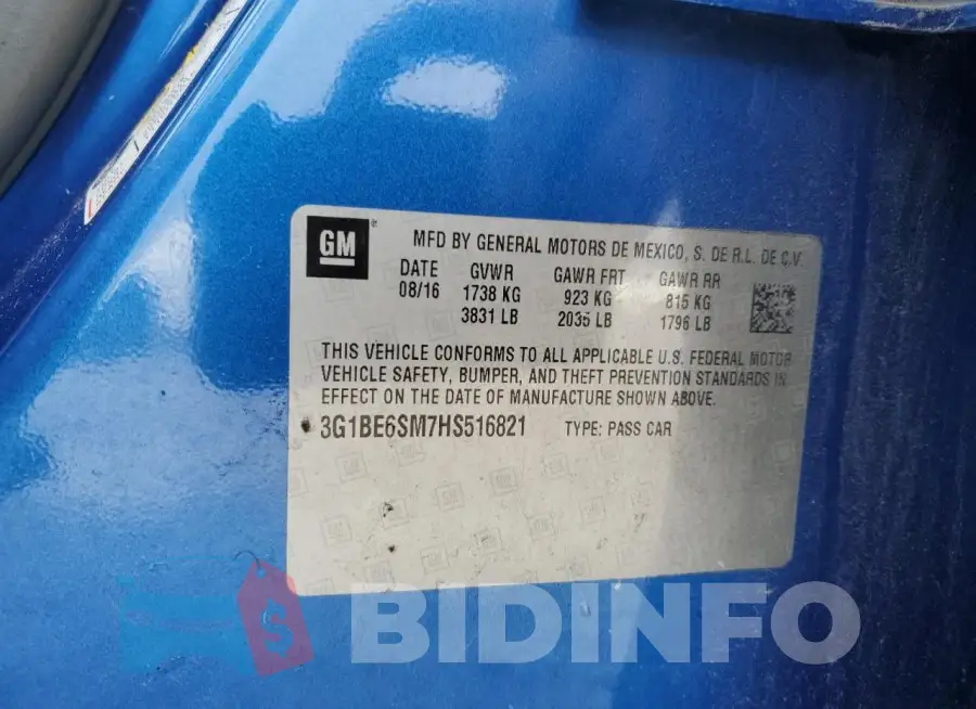 3G1BE6SM7HS516821 Photo# 12