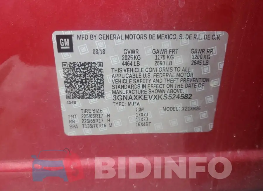 3GNAXKEVXKS524582 Photo# 13
