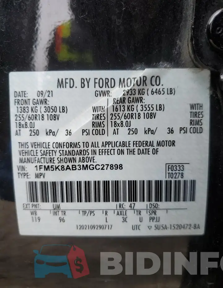 1FM5K8AB3MGC27898 Photo# 13
