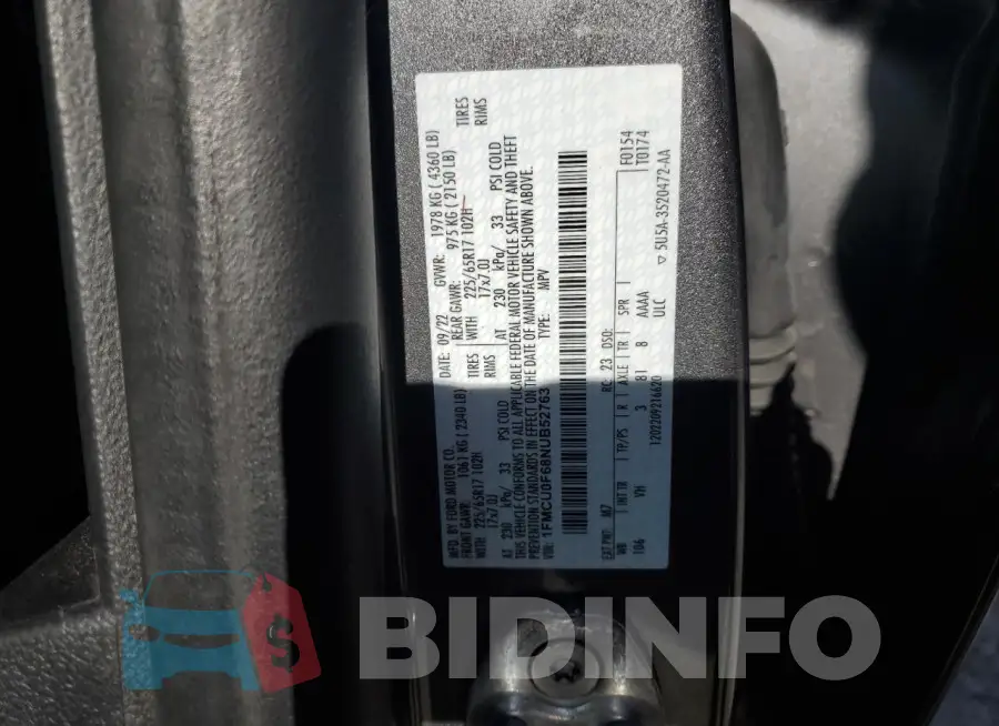 1FMCU0F68NUB52763 Photo# 13