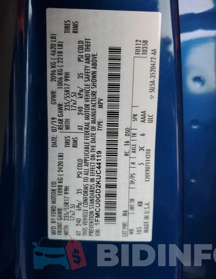 1FMCU0GD2KUC44119 Photo# 12