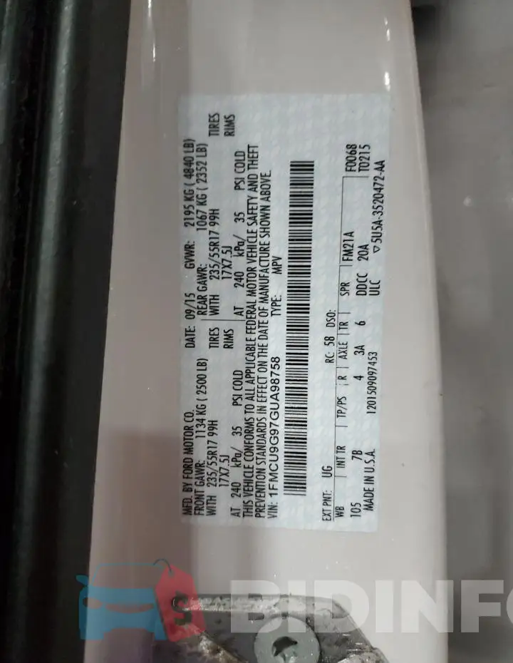 1FMCU9G97GUA98758 Photo# 14