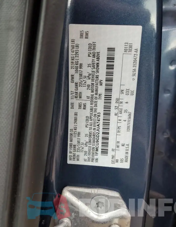 1FMCU9GD2JUA74783 Photo# 13