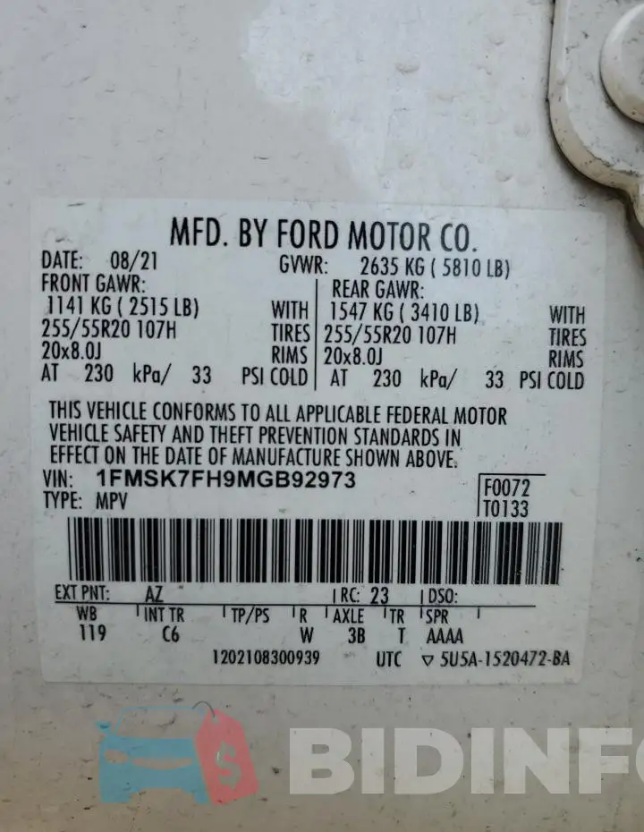 1FMSK7FH9MGB92973 Photo# 14