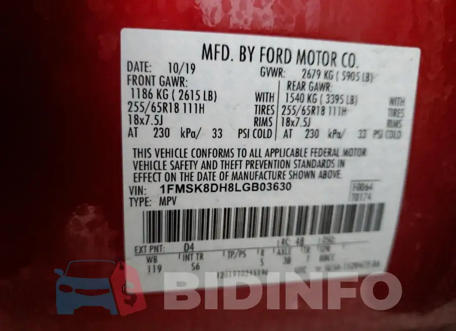 1FMSK8DH8LGB03630 Photo# 13