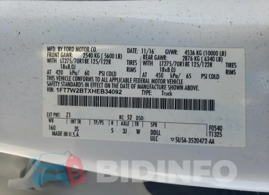 1FT7W2BTXHEB34092 Photo# 12