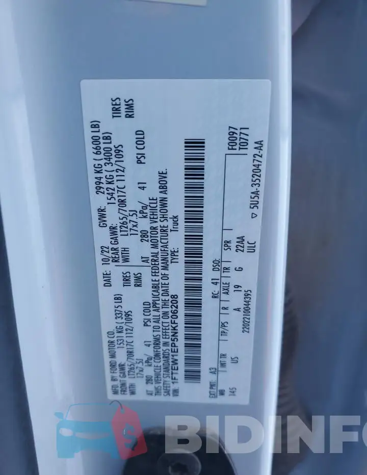 1FTEW1EP5NKF06208 Photo# 12