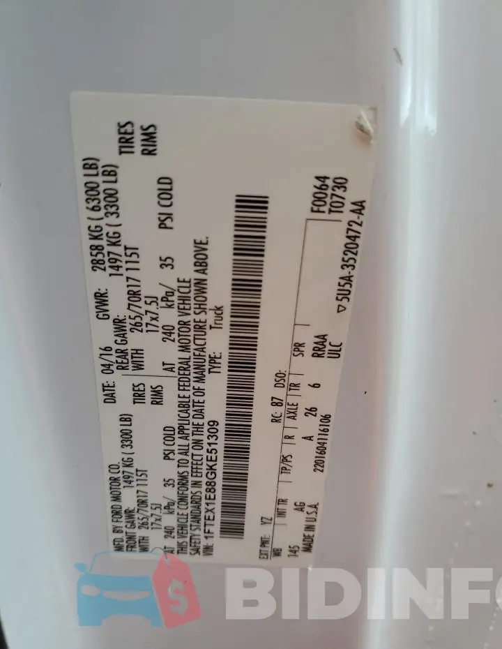 1FTEX1E88GKE51309 Photo# 12