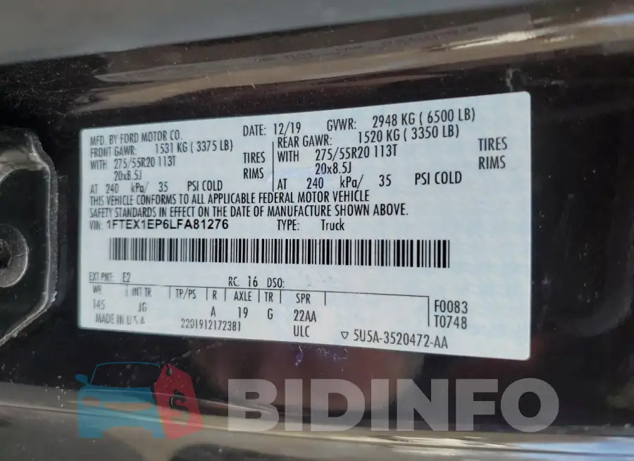 1FTEX1EP6LFA81276 Photo# 12
