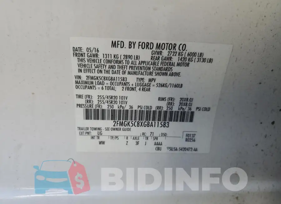2FMGK5C8XGBA11583 Photo# 14