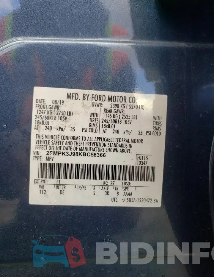 2FMPK3J98KBC58366 Photo# 13