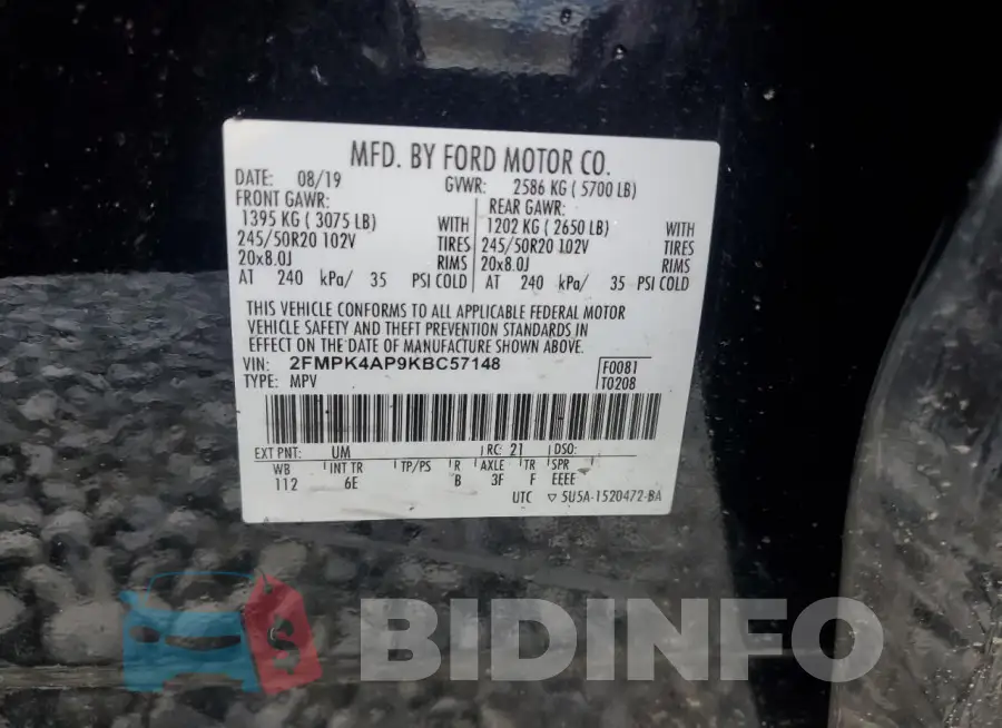 2FMPK4AP9KBC57148 Photo# 13