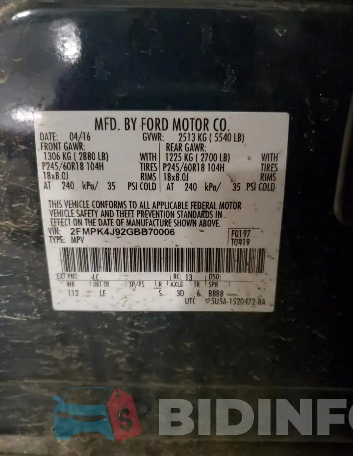 2FMPK4J92GBB70006 Photo# 13