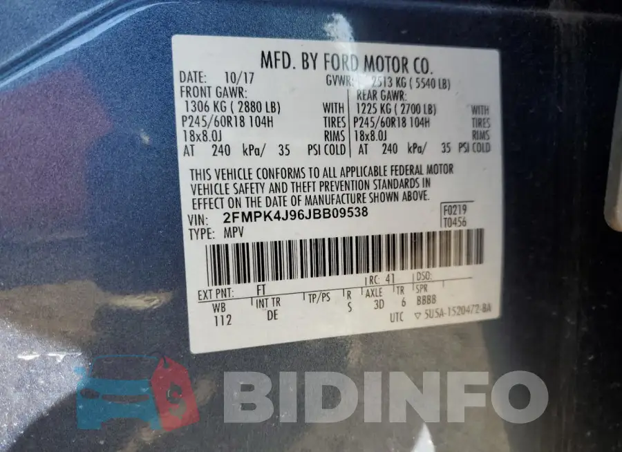 2FMPK4J96JBB09538 Photo# 13