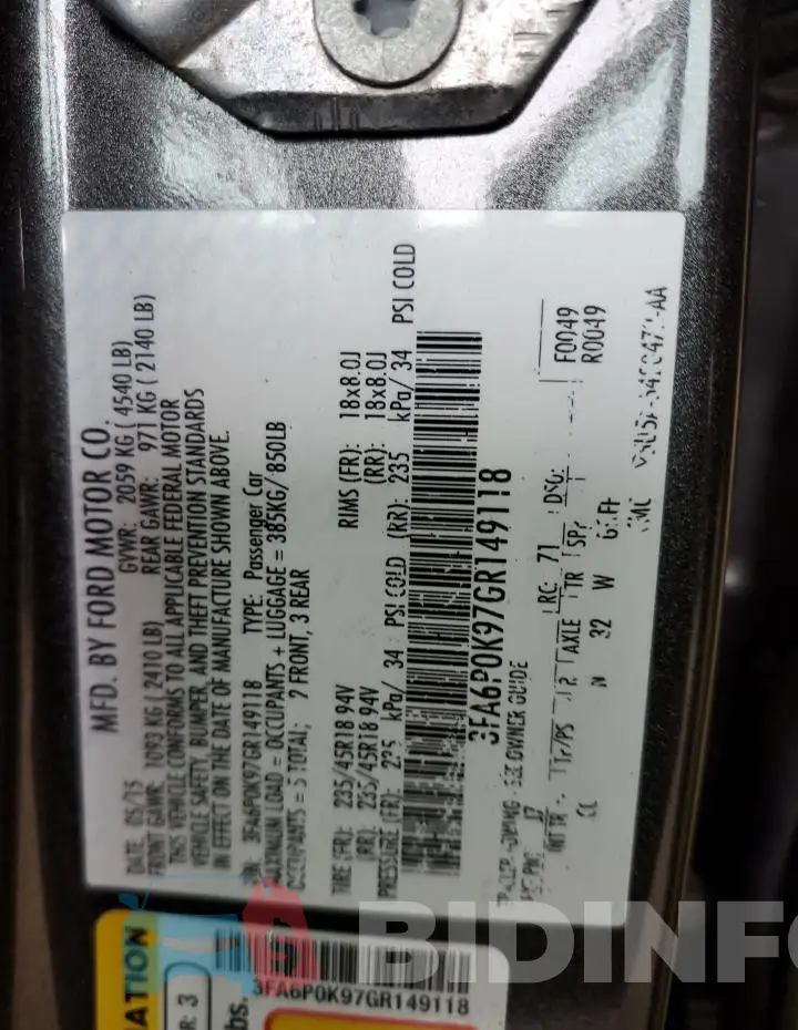 3FA6P0K97GR149118 Photo# 12