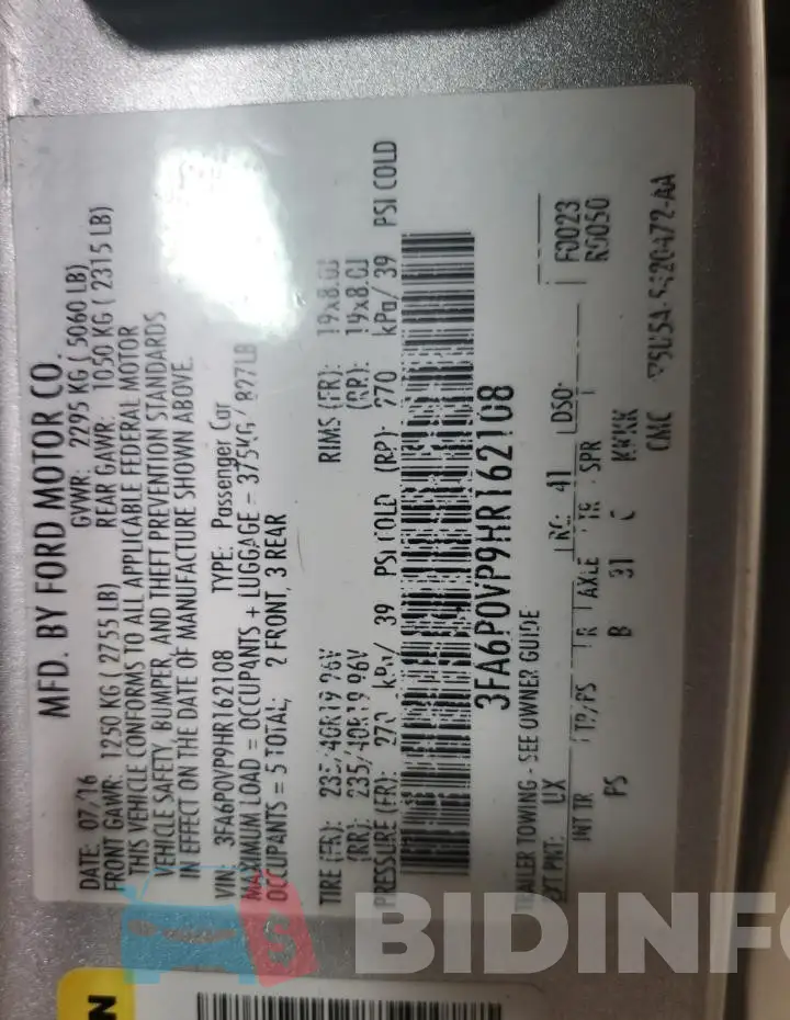 3FA6P0VP9HR162108 Photo# 12
