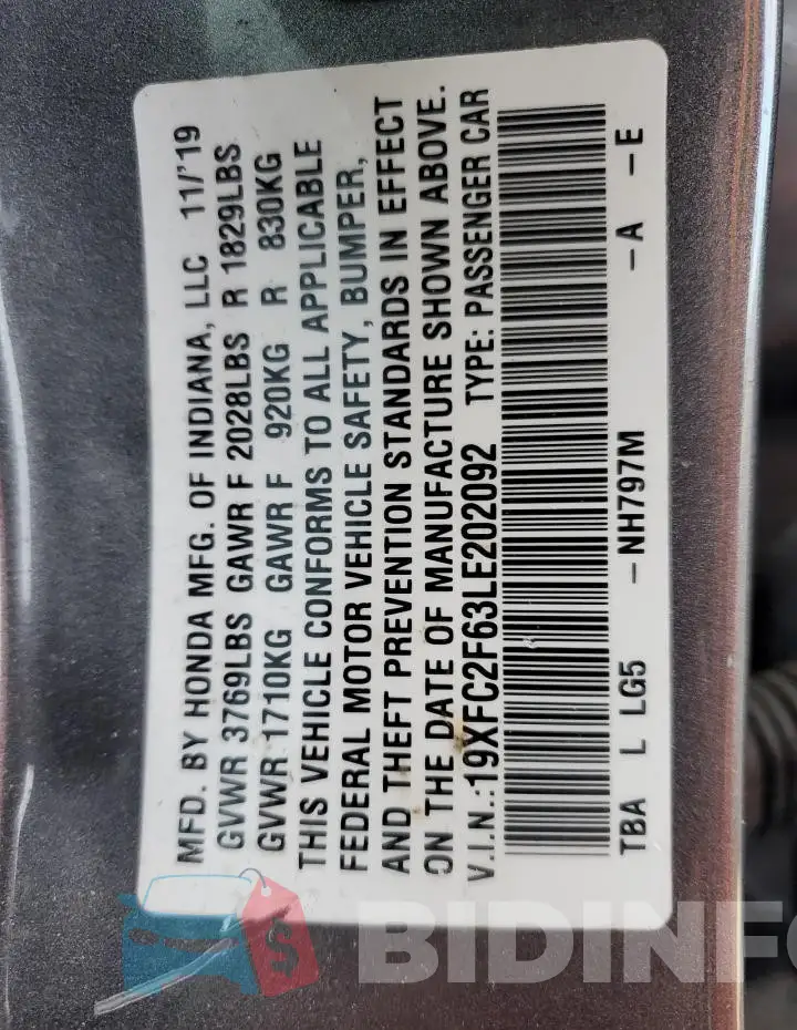 19XFC2F63LE202092 Photo# 12
