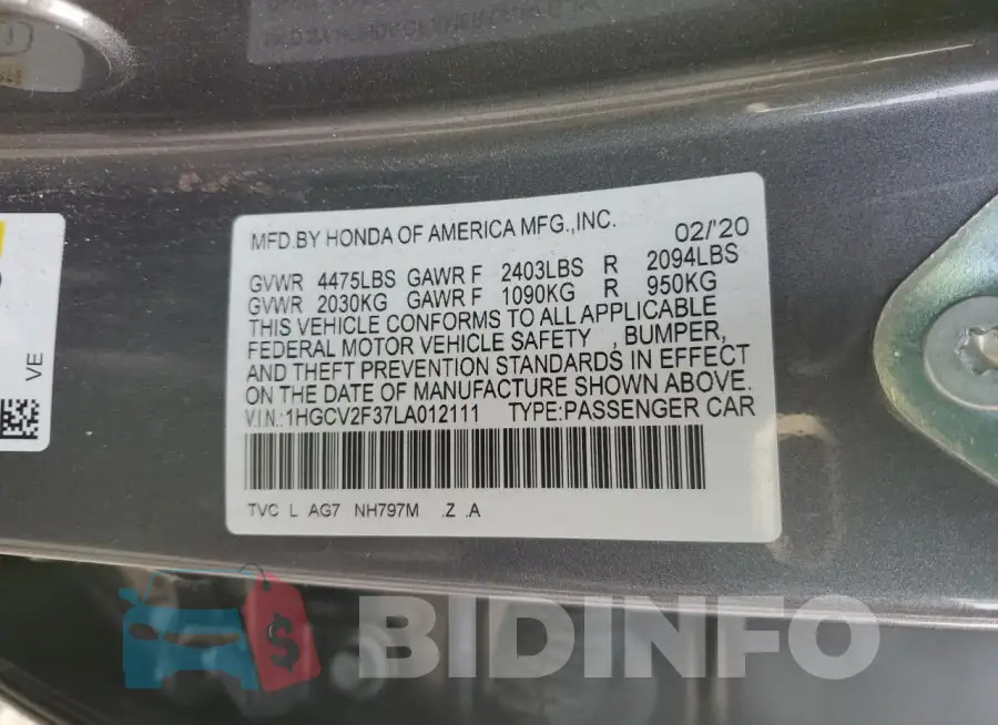1HGCV2F37LA012111 Photo# 12