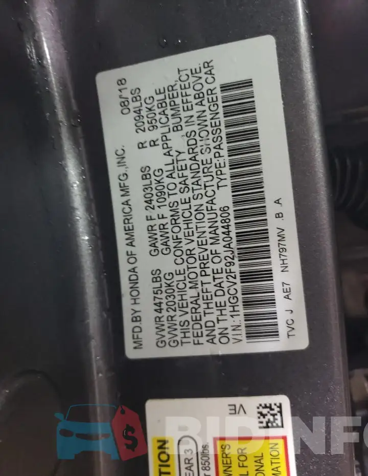 1HGCV2F92JA044806 Photo# 12