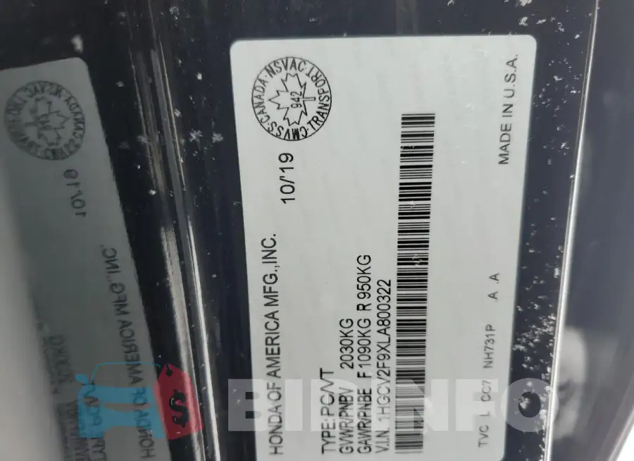 1HGCV2F9XLA800322 Photo# 12