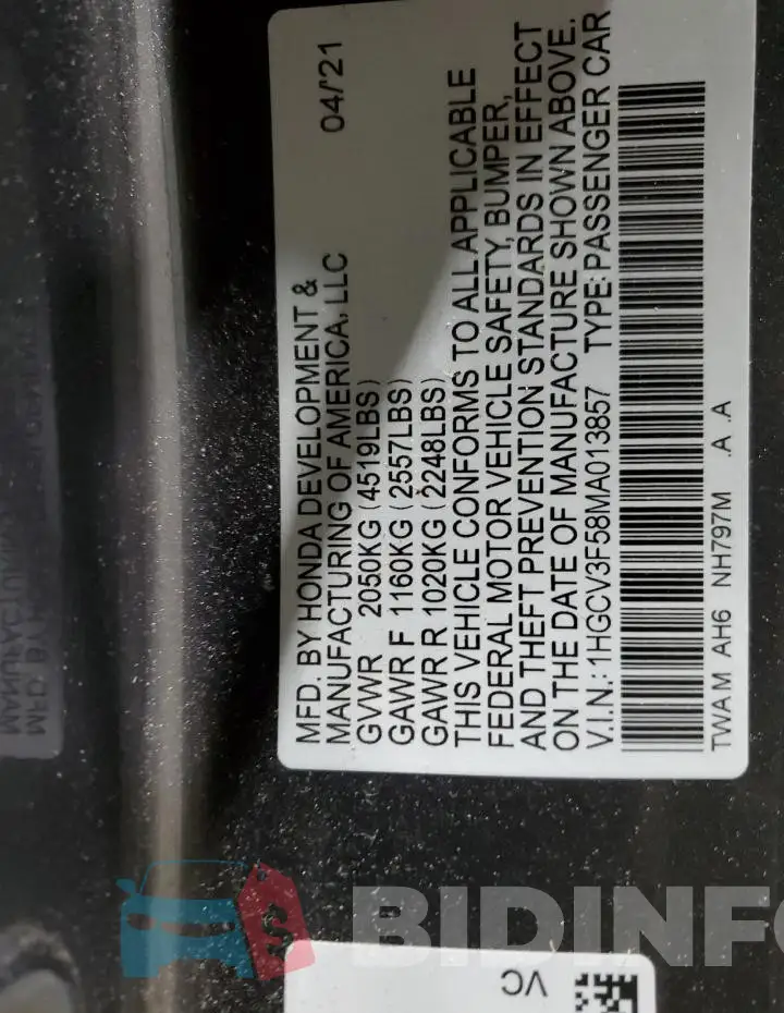 1HGCV3F58MA013857 Photo# 12