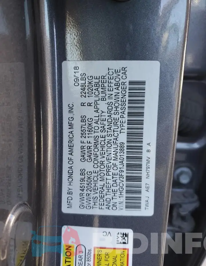 1HGCV3F91JA013889 Photo# 12