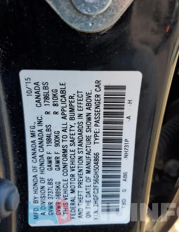 2HGFC2F56GH504866 Photo# 12