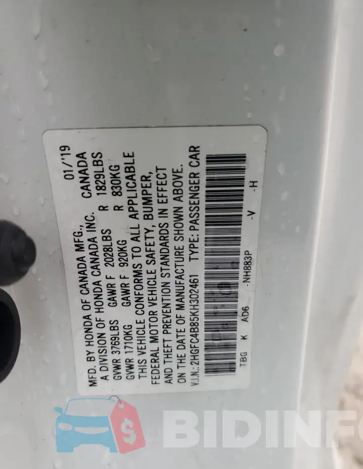 2HGFC4B85KH302461 Photo# 12