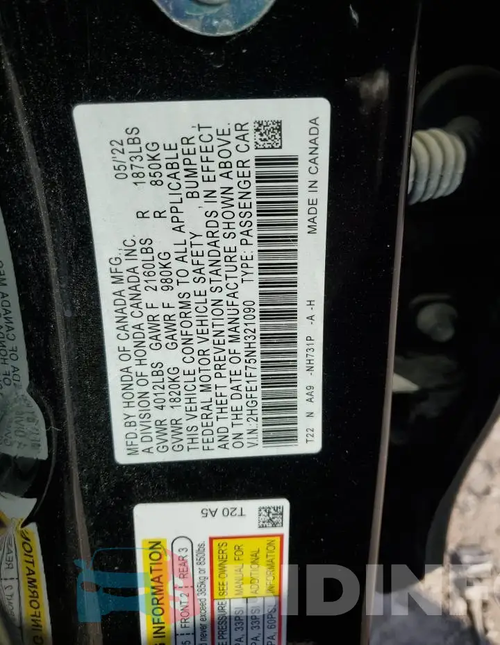 2HGFE1F75NH321090 Photo# 13