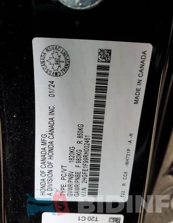 2HGFE1F99RH002461 Photo# 13