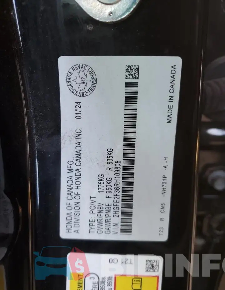 2HGFE2F36RH109808 Photo# 12