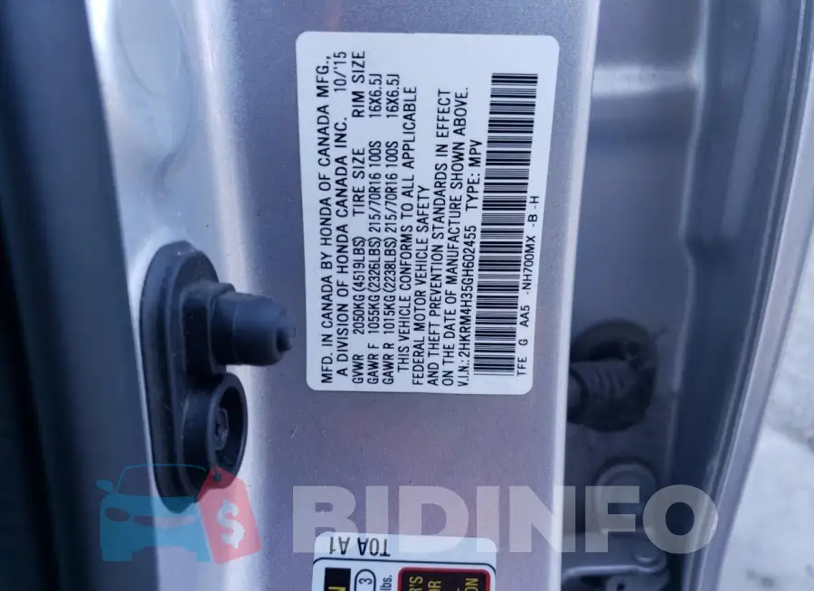 2HKRM4H35GH602455 Photo# 12
