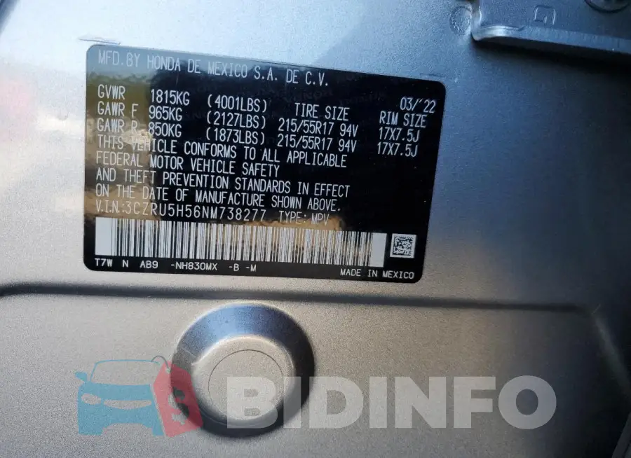 3CZRU5H56NM738277 Photo# 12