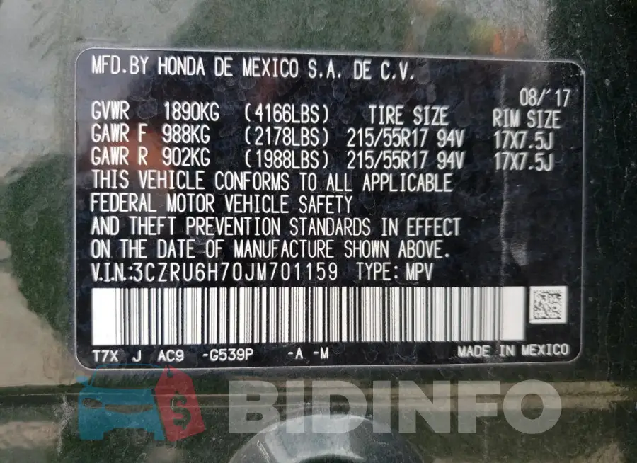 3CZRU6H70JM701159 Photo# 14