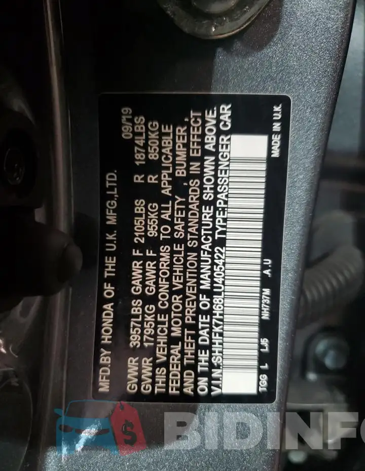 SHHFK7H68LU405422 Photo# 12