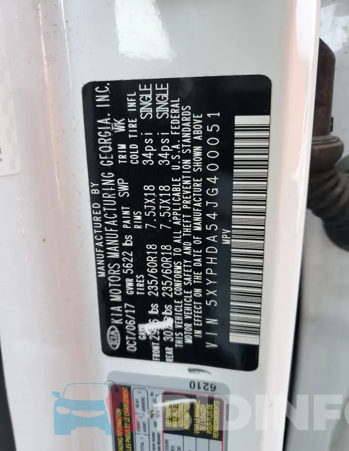 5XYPHDA54JG400051 Photo# 13