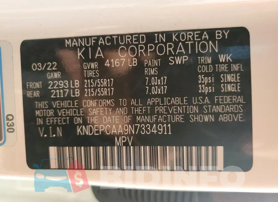KNDEPCAA9N7334911 Photo# 14