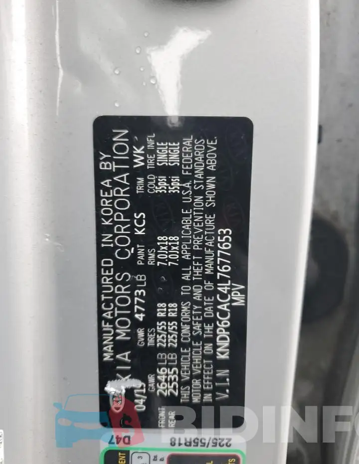 KNDP6CAC4L7677653 Photo# 13