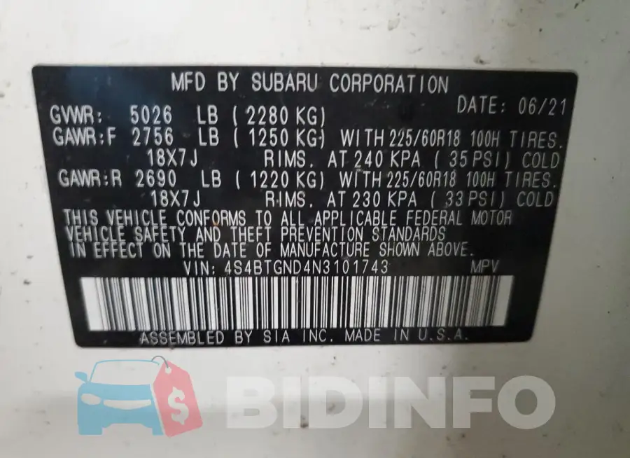 4S4BTGND4N3101743 Photo# 13