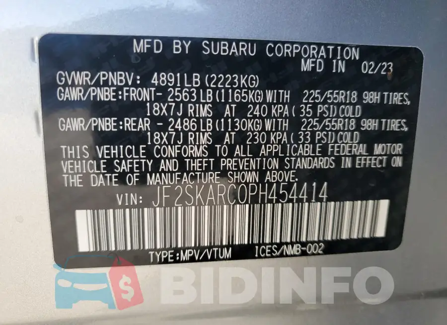 JF2SKARC0PH454414 Photo# 13