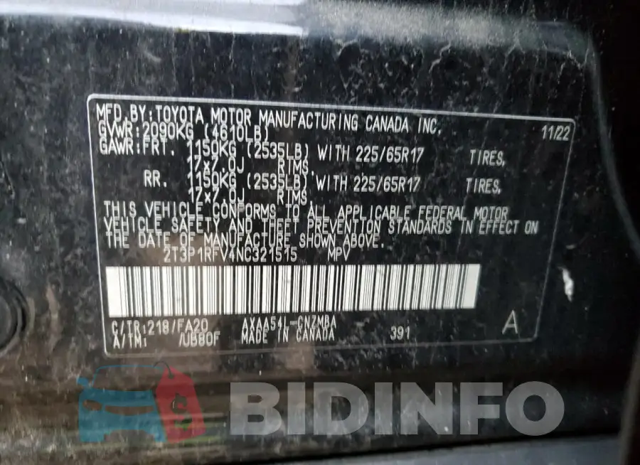 2T3P1RFV4NC321515 Photo# 14